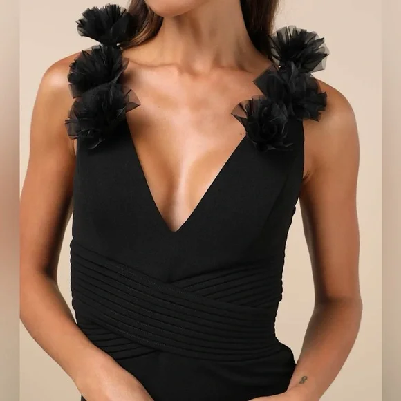 Lulus Impressive Impact Black 3D Floral Pleated Sleeveless Maxi Dress, XL,‎ NWT - Picture 5 of 17